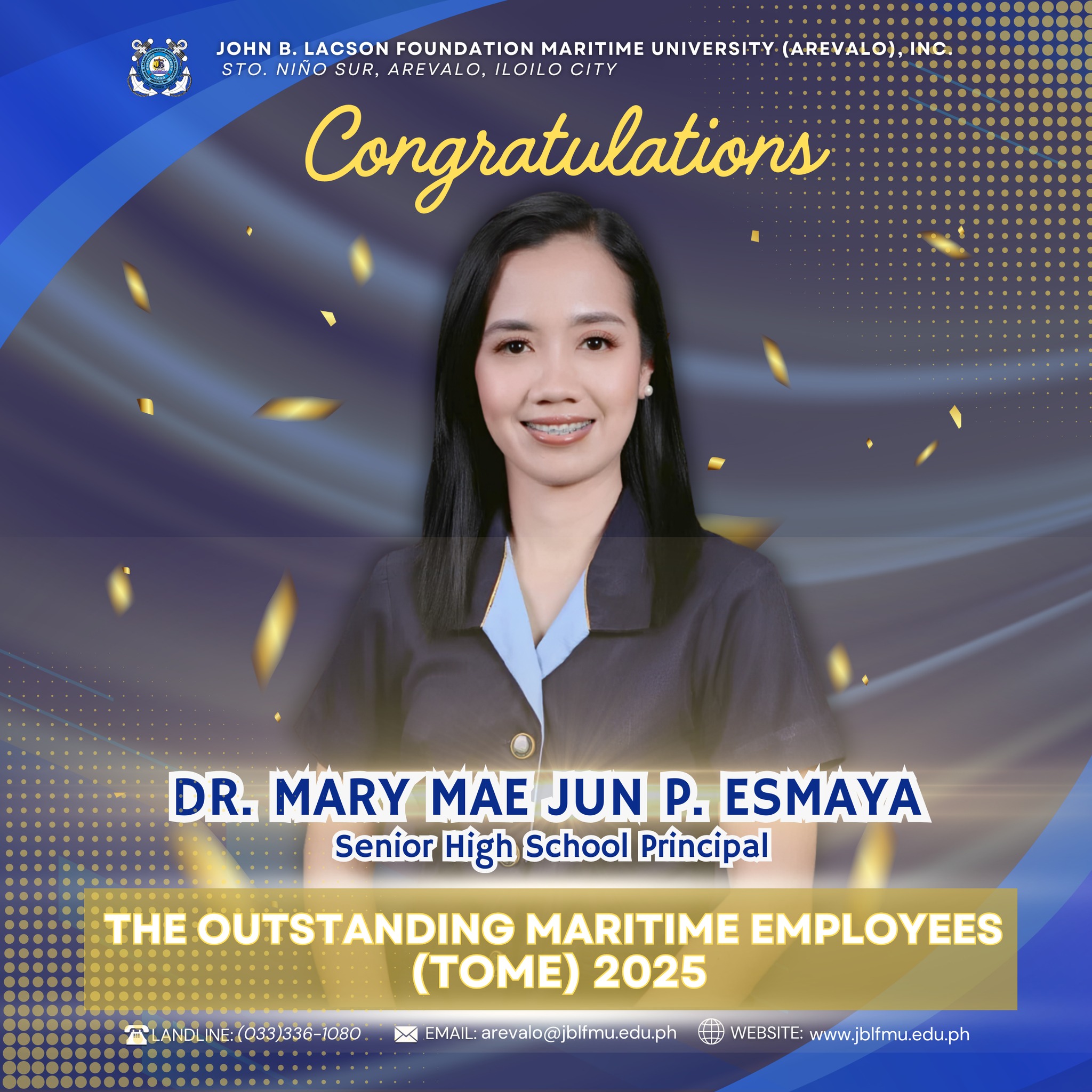 𝗗𝗿. 𝗠𝗮𝗿𝘆 𝗠𝗮𝗲 𝗝𝘂𝗻 𝗣. 𝗘𝘀𝗺𝗮𝘆𝗮 𝗛𝗼𝗻𝗼𝗿𝗲𝗱 𝗮𝘀 𝗢𝗻𝗲 𝗼𝗳 𝘁𝗵𝗲 𝗢𝘂𝘁𝘀𝘁𝗮𝗻𝗱𝗶𝗻𝗴 𝗠𝗮𝗿𝗶𝘁𝗶𝗺𝗲 𝗘𝗺𝗽𝗹𝗼𝘆𝗲𝗲𝘀 𝗼𝗳 𝟮𝟬𝟮𝟱