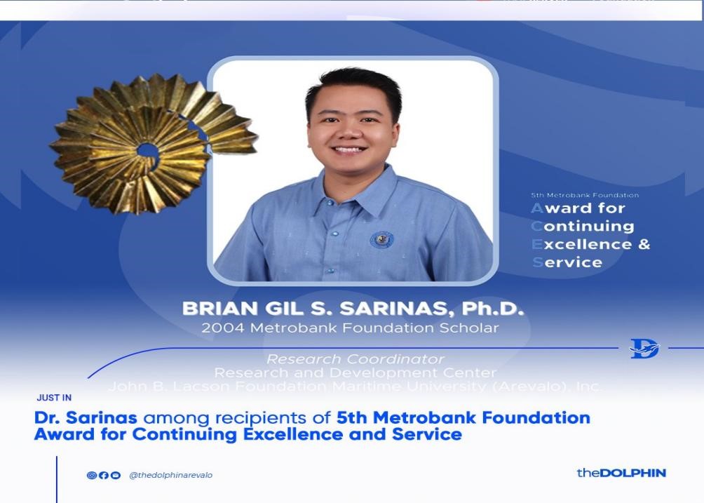 DR. SARINAS AMONG RECIPIENTS OF 5TH METROBANK FOUNDATION AWARD FOR CONTINUING EXCELLENCE AND SERVICE