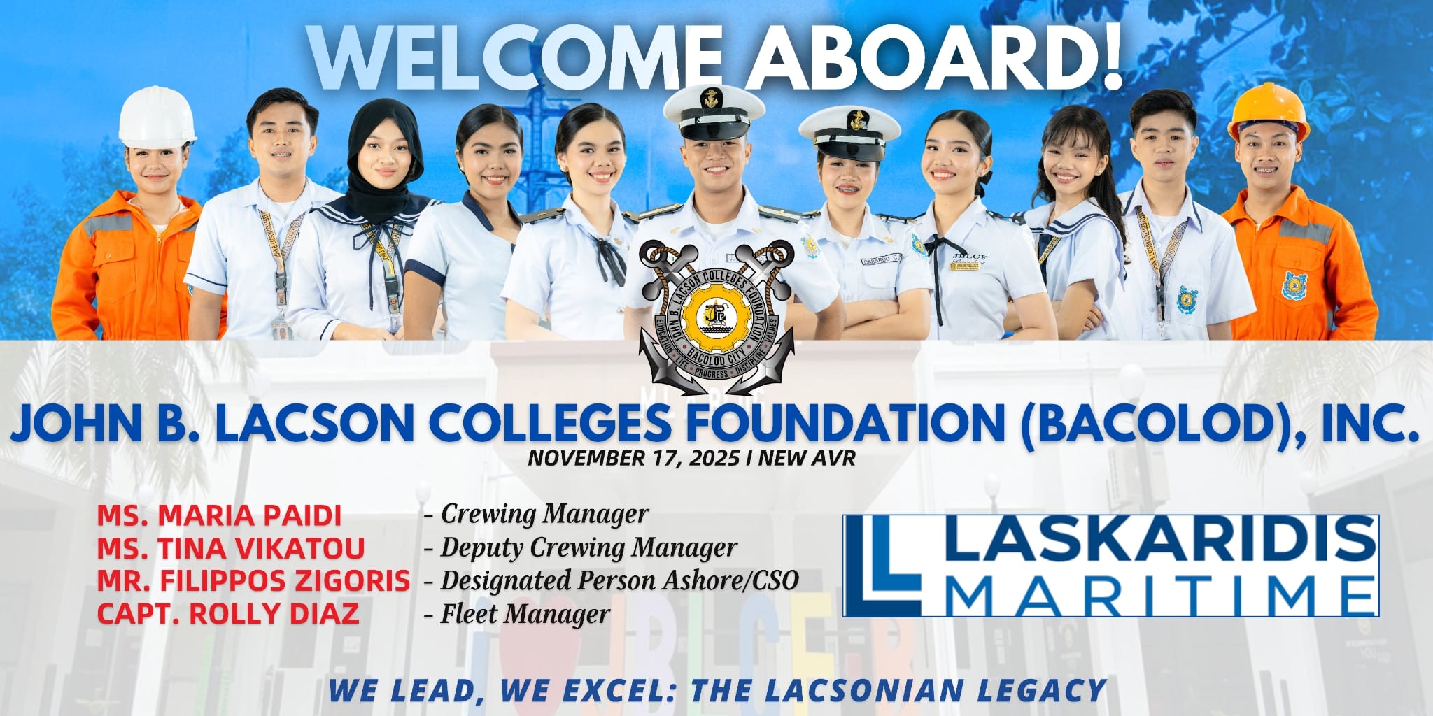 JBLCF–Bacolod Welcomes a New Global Partner: LASKARIDIS Maritime Visits the Campus