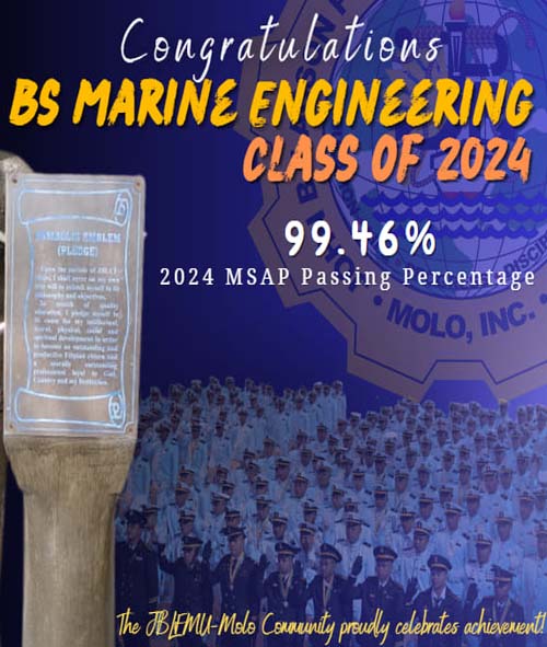 JBLFMU-Molo BS Marine Engineering Class of 2024 Achieves Outstanding 99.46% Passing Rate in Maritime Schools Assessment Program